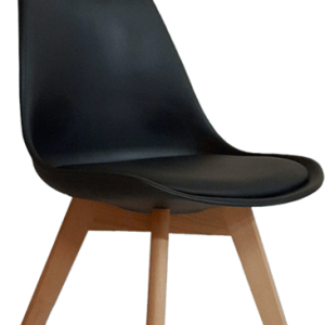 Modern Black Dining Chair with Wooden Legs